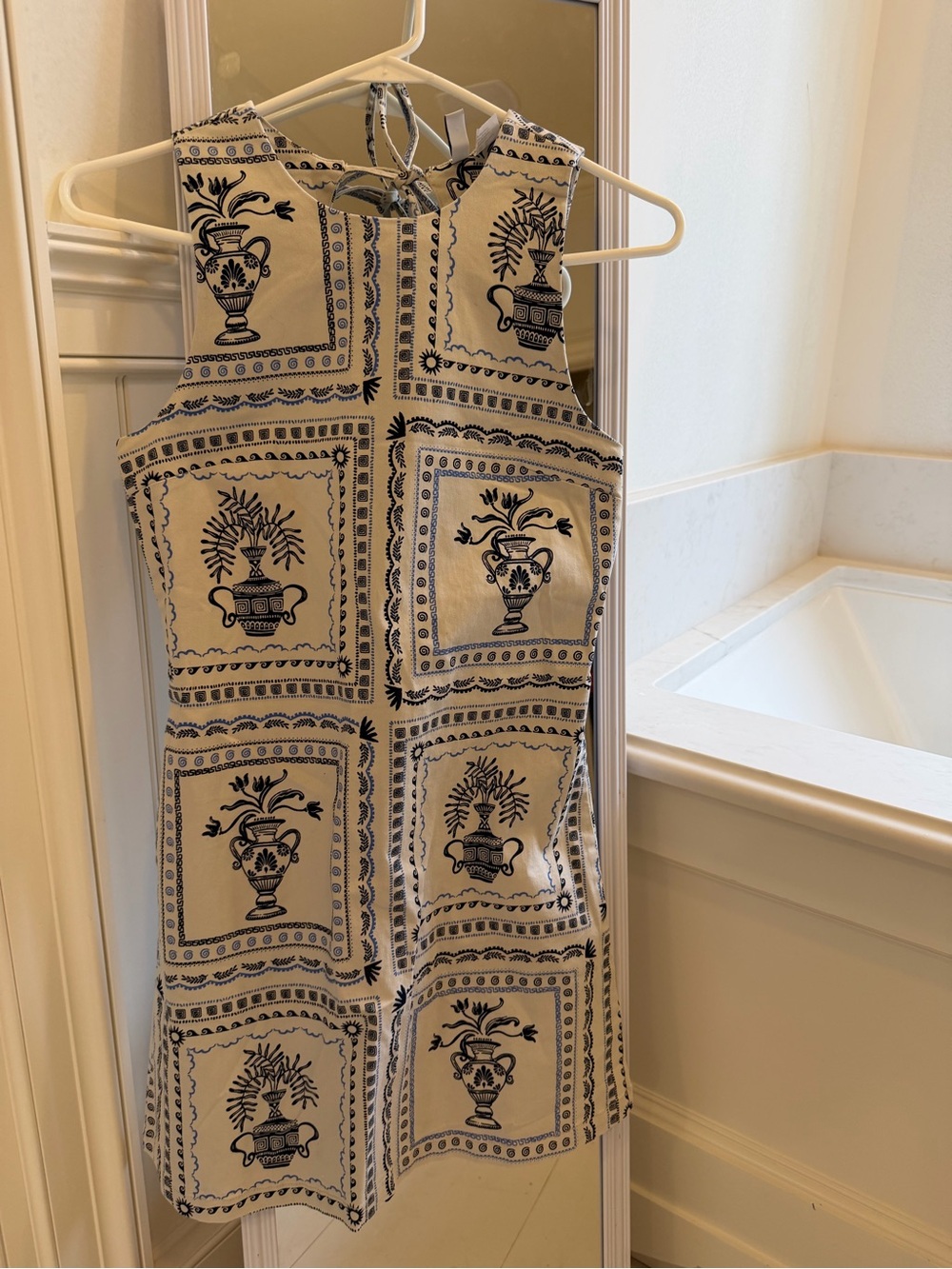 H&M Cream Mini Dress with Navy Urn Print